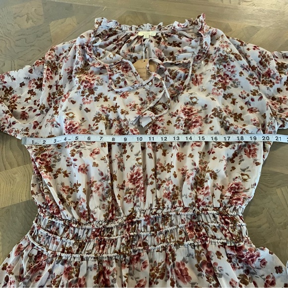 Kori Plus XL Floral smocked waist v neck flutter hem long sleeve mini dress - Picture 16 of 16